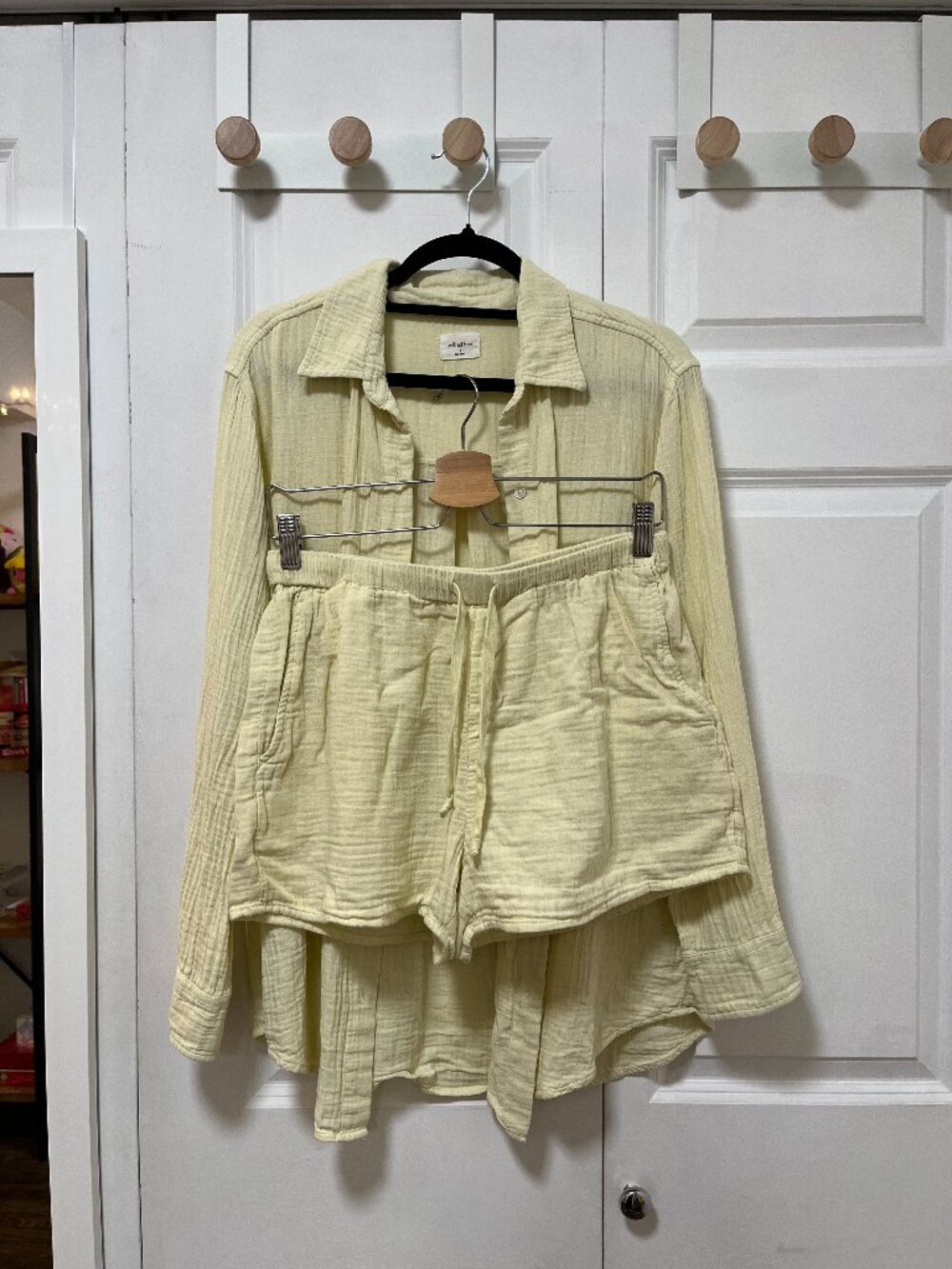 Aritzia Butter Yellow Cotton Gauze Matching Set - Button Down Shirt & Shorts